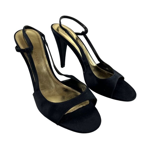 Enzo Angiolini Preppy Black Slingback Formal Sexy Open Toe Stiletto Womens 8M - Picture 1 of 10